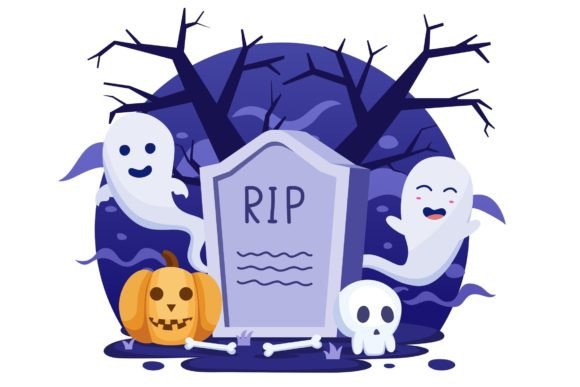 Download Halloween Gravestone with Scary Ghost - Premium Resources