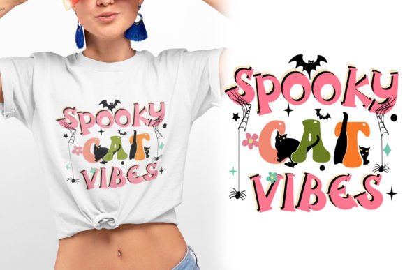 Download Retro Spooky Cat Vibes Typography Tshirt - Typography Collection