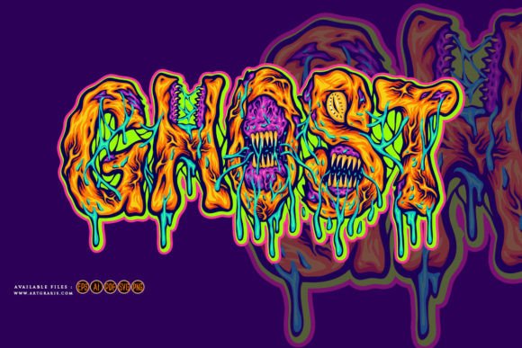 Download Creepy Ghost Word Typeface with Monster - Monster Collection