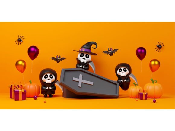Download Scary Ghost with Coffin and Pumpkins - Premium Resources